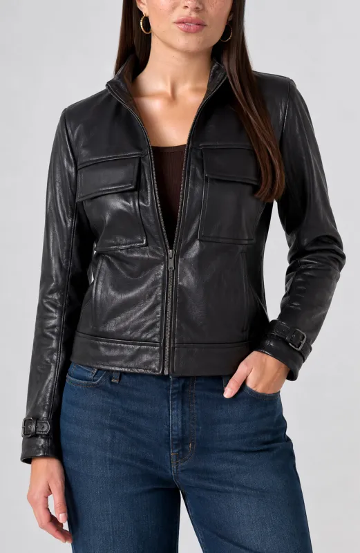 ZIP FRONT MOTO JACKET W/ BUCKLE made by Liverpool Jeans Company