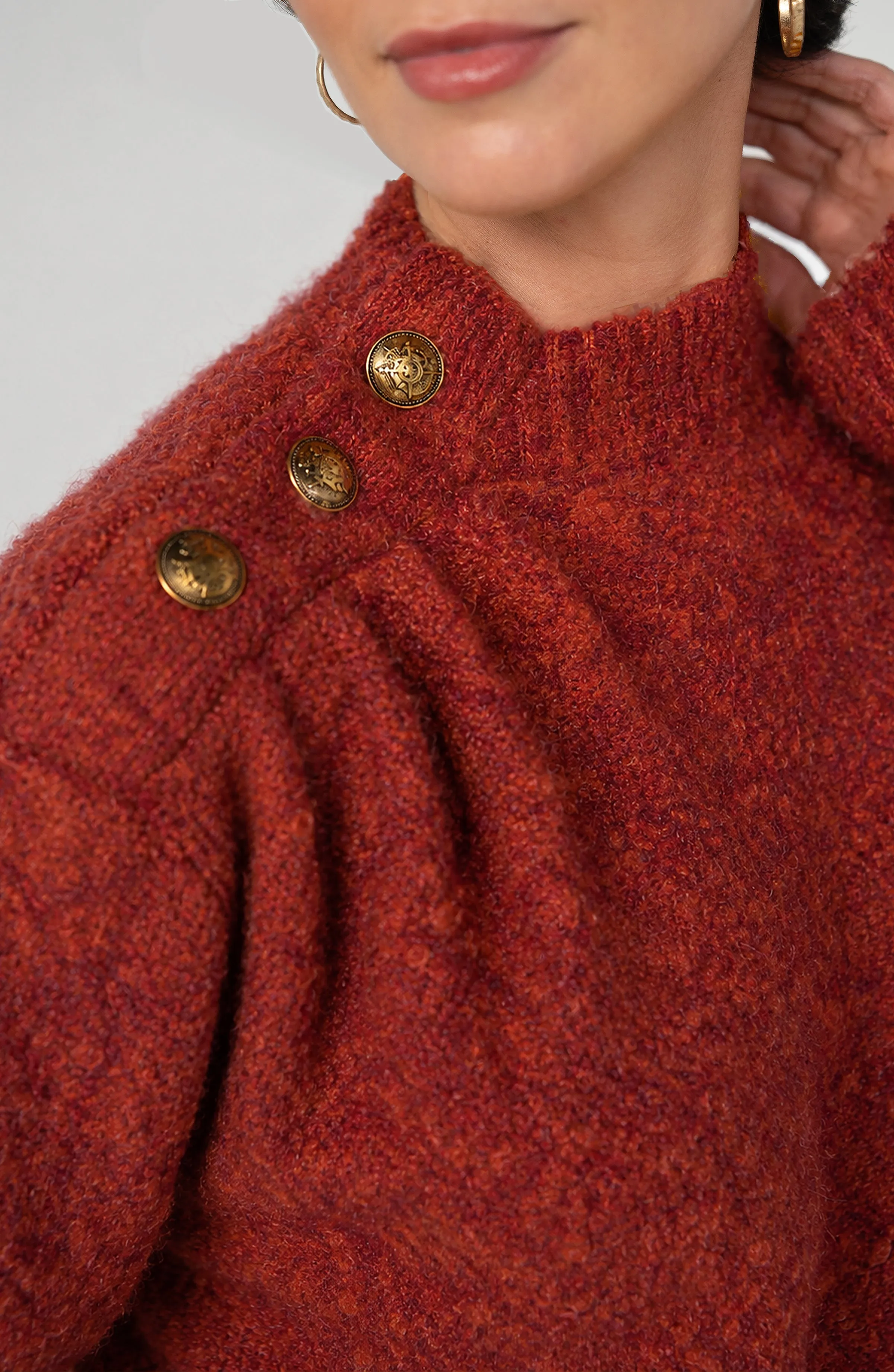 LONG SLEEVE MOCK NECK SWEATER W/ BUTTONS sold by Liverpool Jeans Company product image thumbnail 3