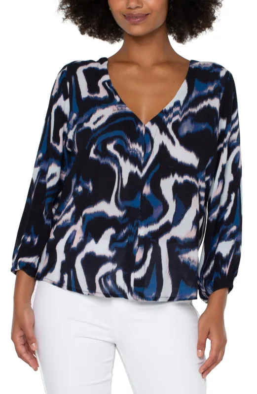 3/4 SLEEVE DOUBLE V-NECK WOVEN TOP sold by Liverpool Jeans Company