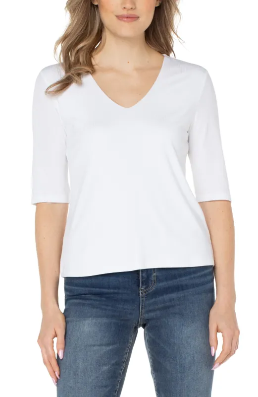 DOUBLE LAYER V-NECK RIB KNIT TOP sold by Liverpool Jeans Company