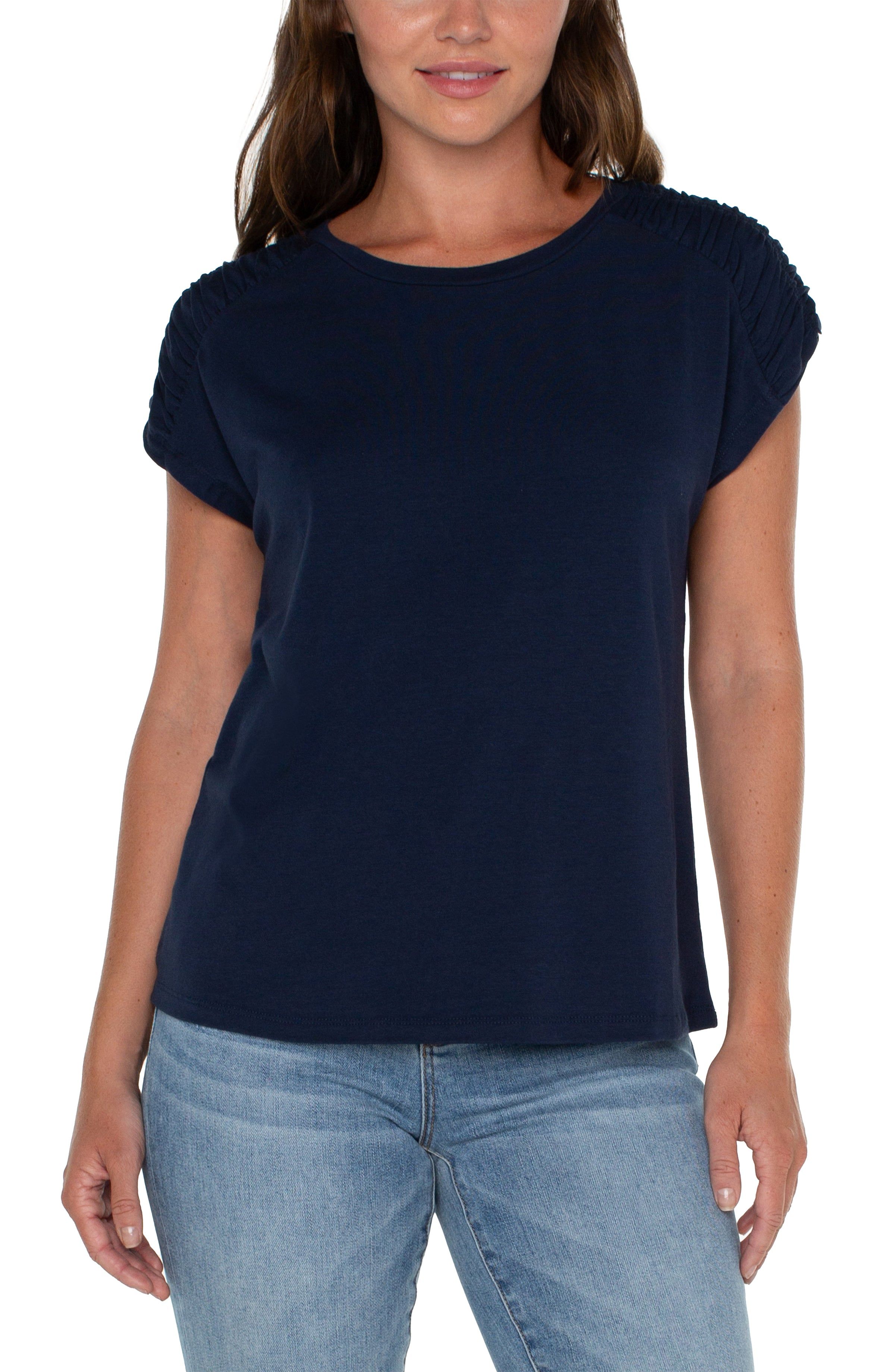 SMOCKED SHOULDER RAGLAN KNIT TOP sold by Liverpool Jeans Company