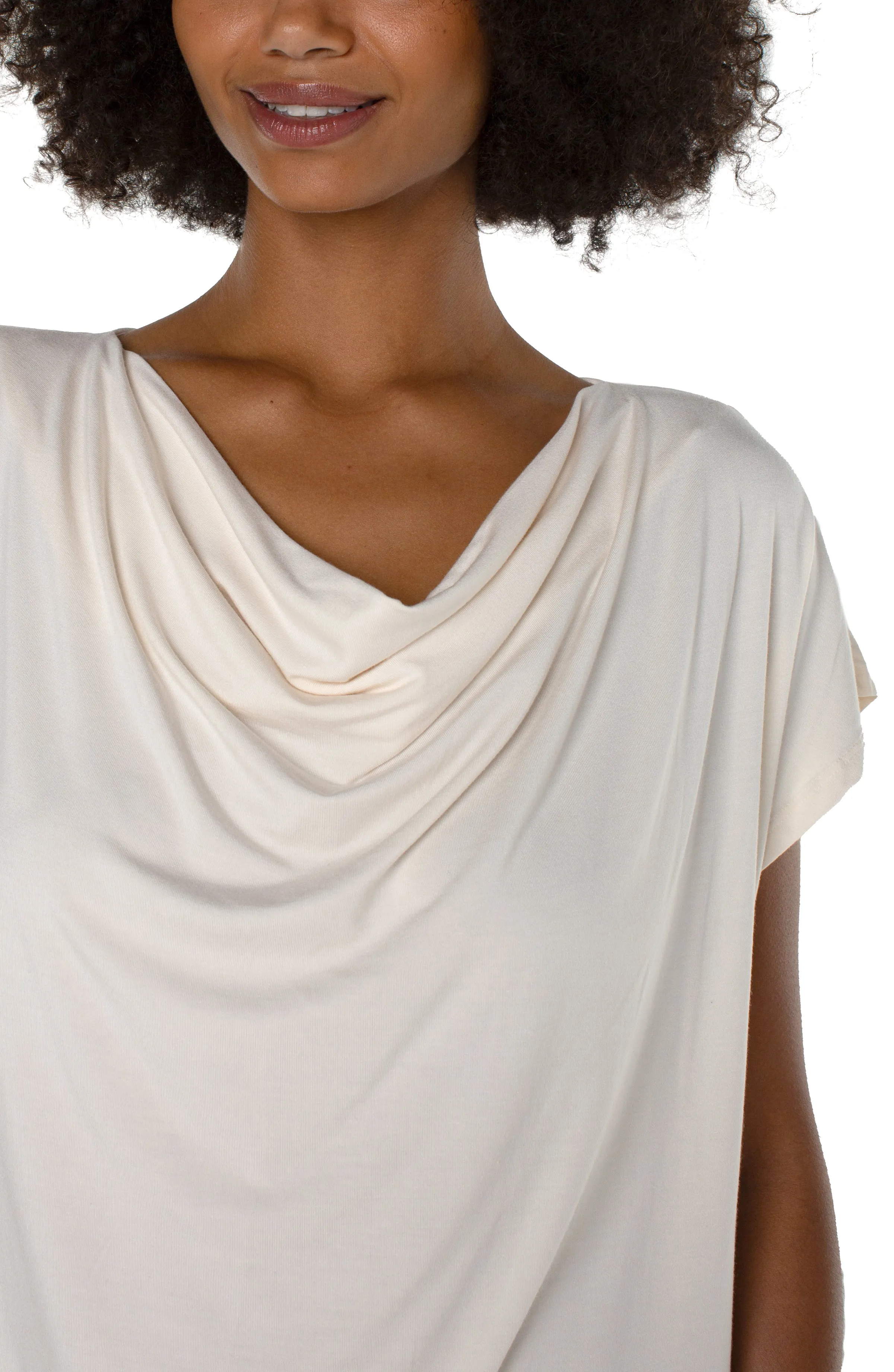 SHORT SLEEVE KNIT TOP WITH DRAPED COWL NECK sold by Liverpool Jeans Company product image thumbnail 3