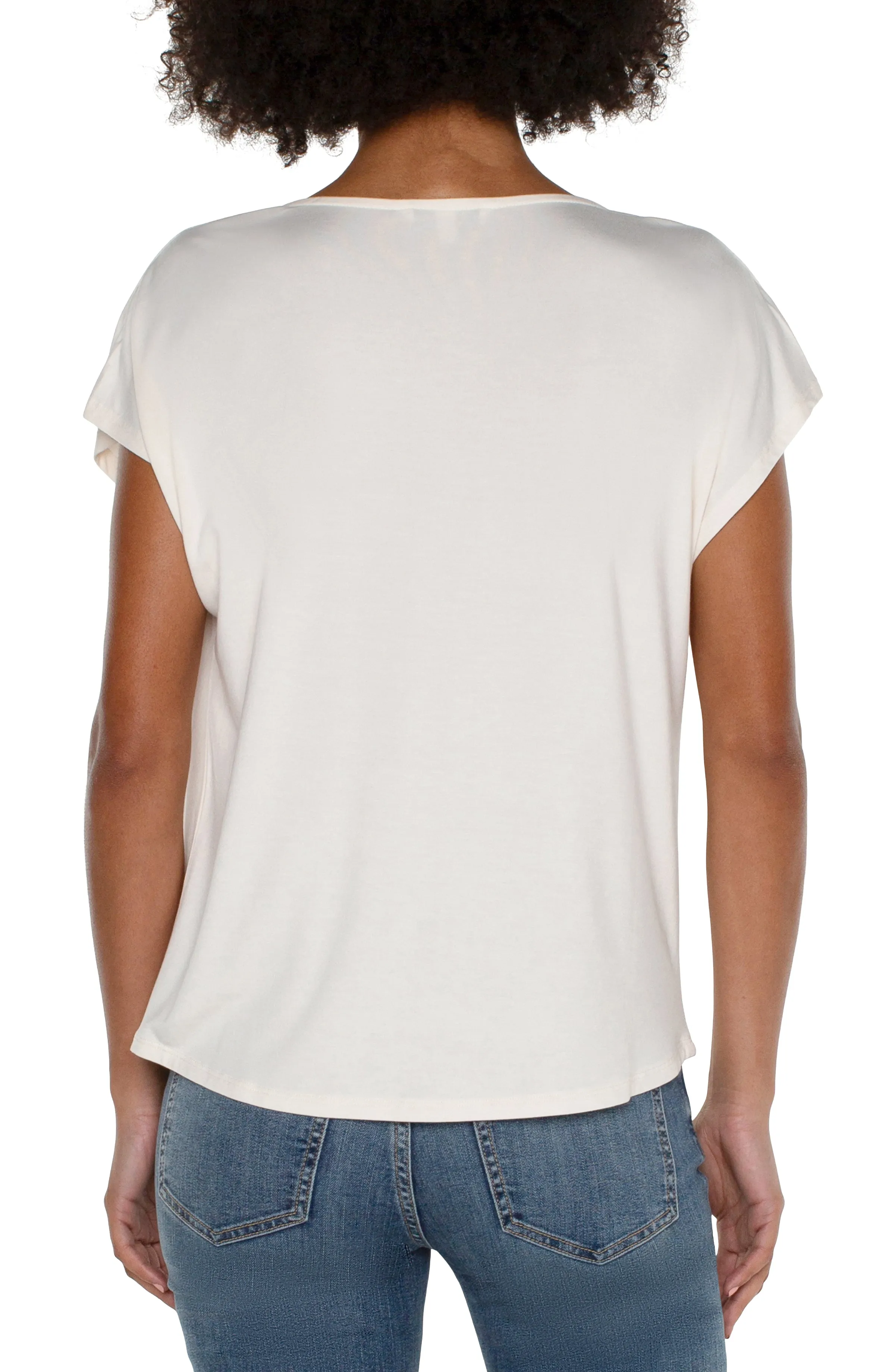 SHORT SLEEVE KNIT TOP WITH DRAPED COWL NECK sold by Liverpool Jeans Company product image thumbnail 2