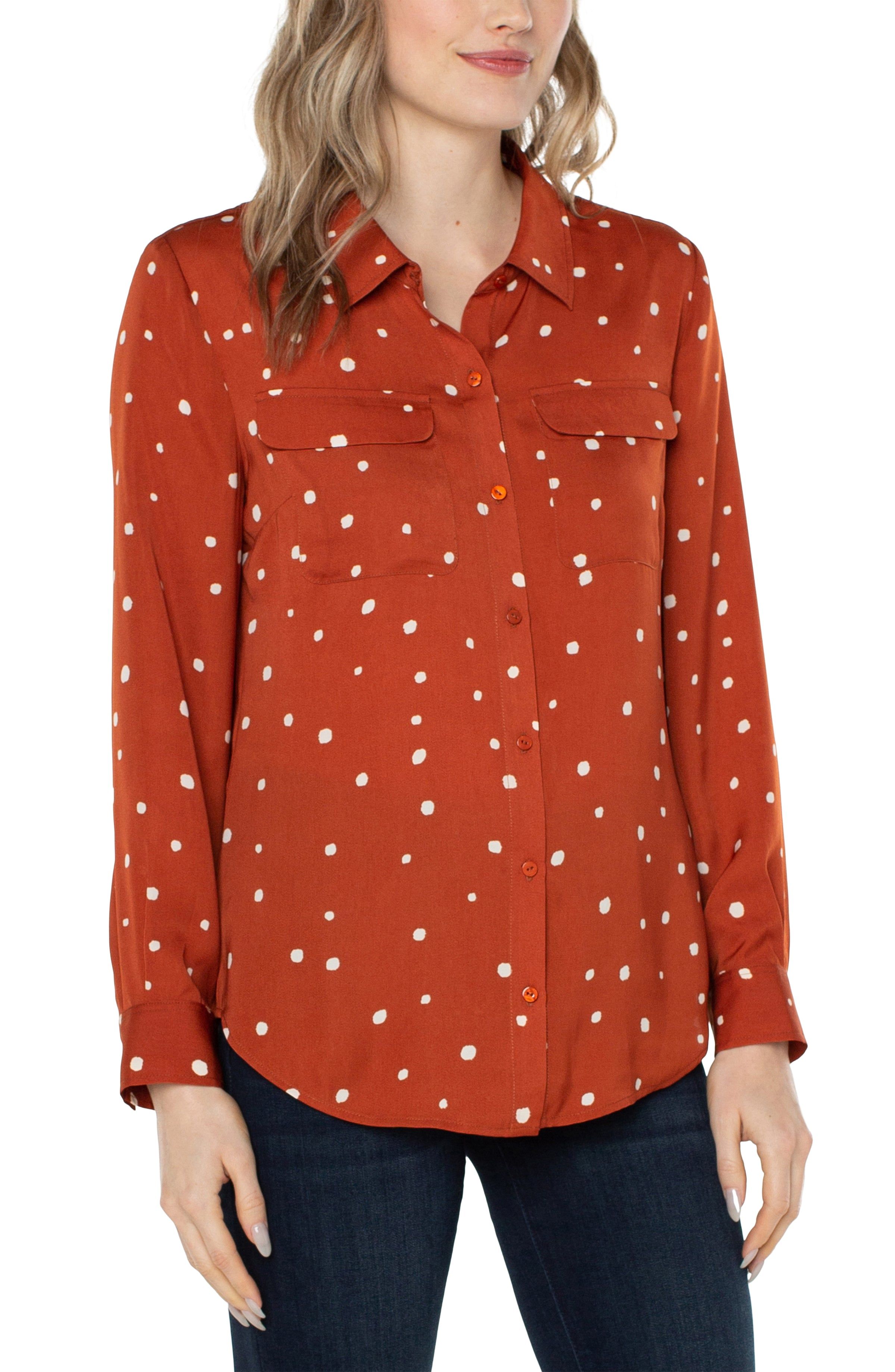 FLAP POCKET BUTTON UP WOVEN BLOUSE sold by Liverpool Jeans Company product image thumbnail 4