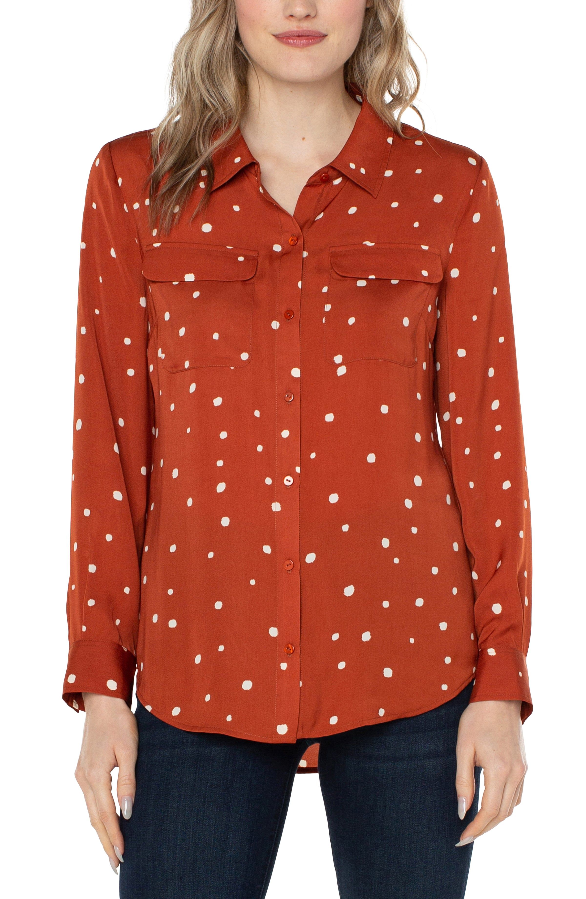 FLAP POCKET BUTTON UP WOVEN BLOUSE sold by Liverpool Jeans Company