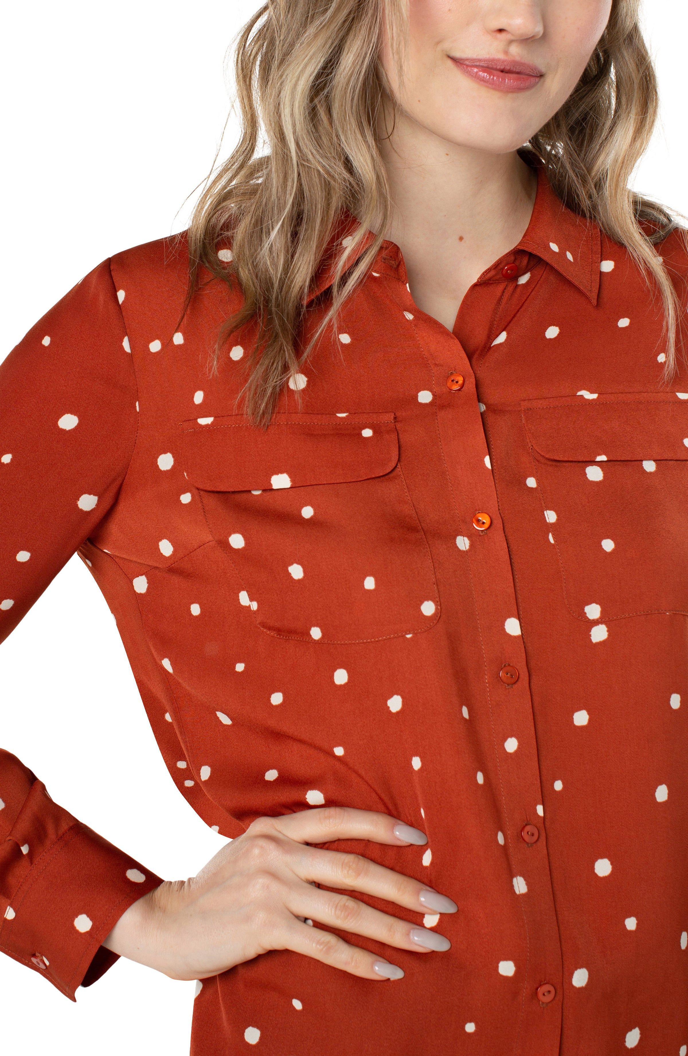 FLAP POCKET BUTTON UP WOVEN BLOUSE sold by Liverpool Jeans Company product image thumbnail 2