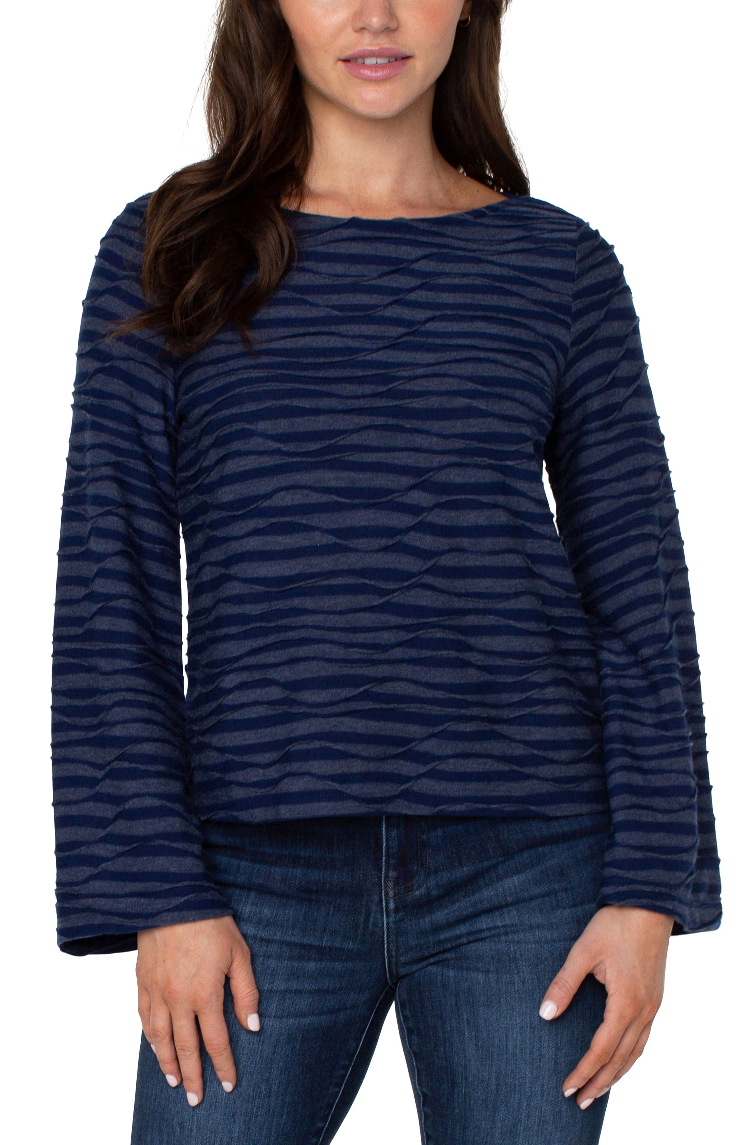 FLARED SLEEVE BOAT NECK KNIT TOP sold by Liverpool Jeans Company