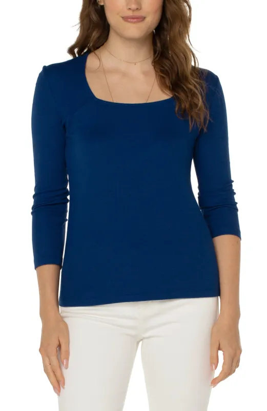 SQUARE NECK 3/4 SLEEVE RIB KNIT TOP sold by Liverpool Jeans Company