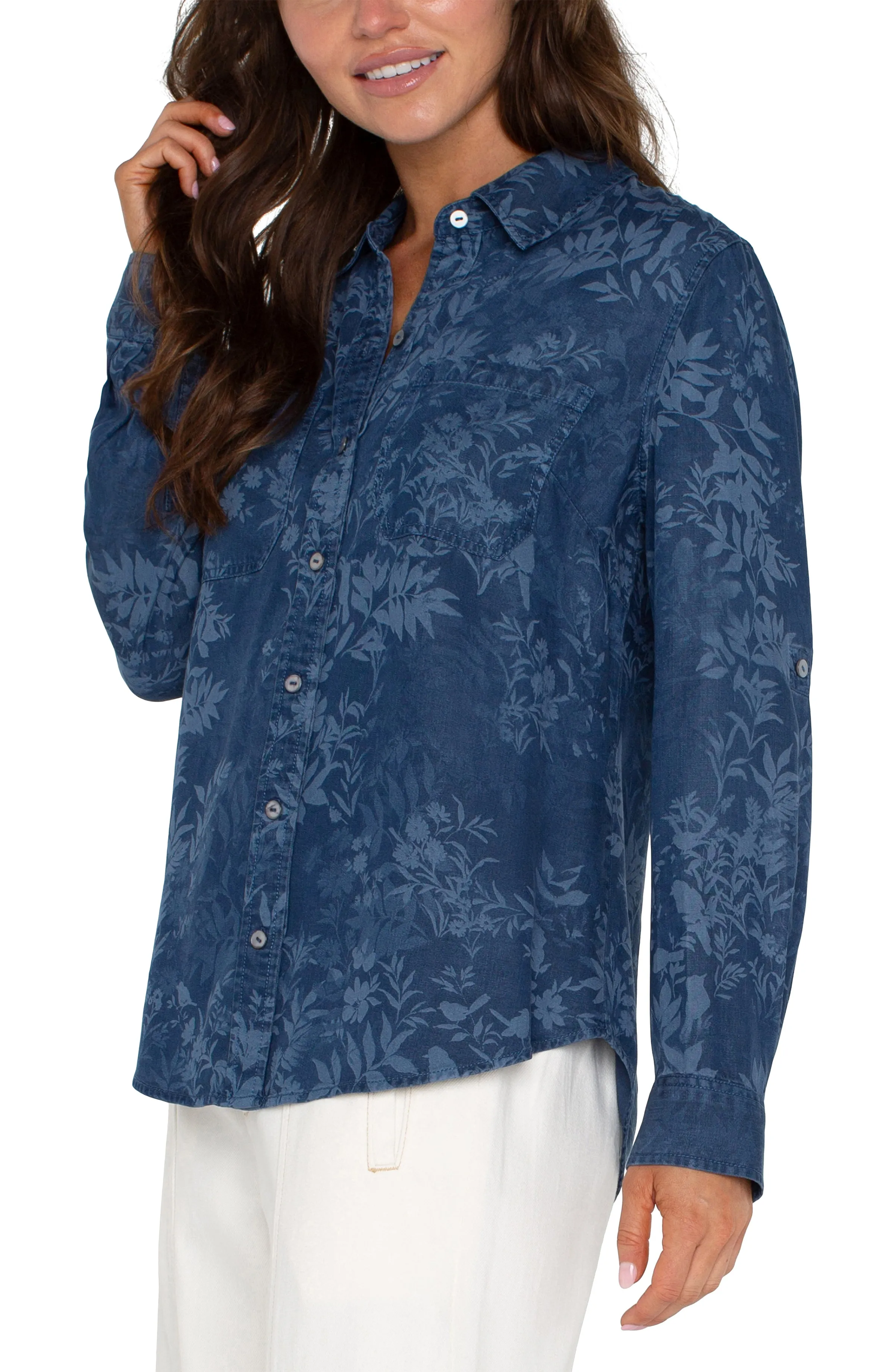 PETITE ROLLED SLEEVE BUTTON DOWN SHIRT sold by Liverpool Jeans Company product image thumbnail 3