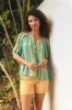 SHORT SLEEVE BUTTON FRONT SHIRRED WOVEN TOP sold by Liverpool Jeans Company