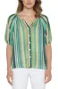 SHORT SLEEVE BUTTON FRONT SHIRRED WOVEN TOP sold by Liverpool Jeans Company