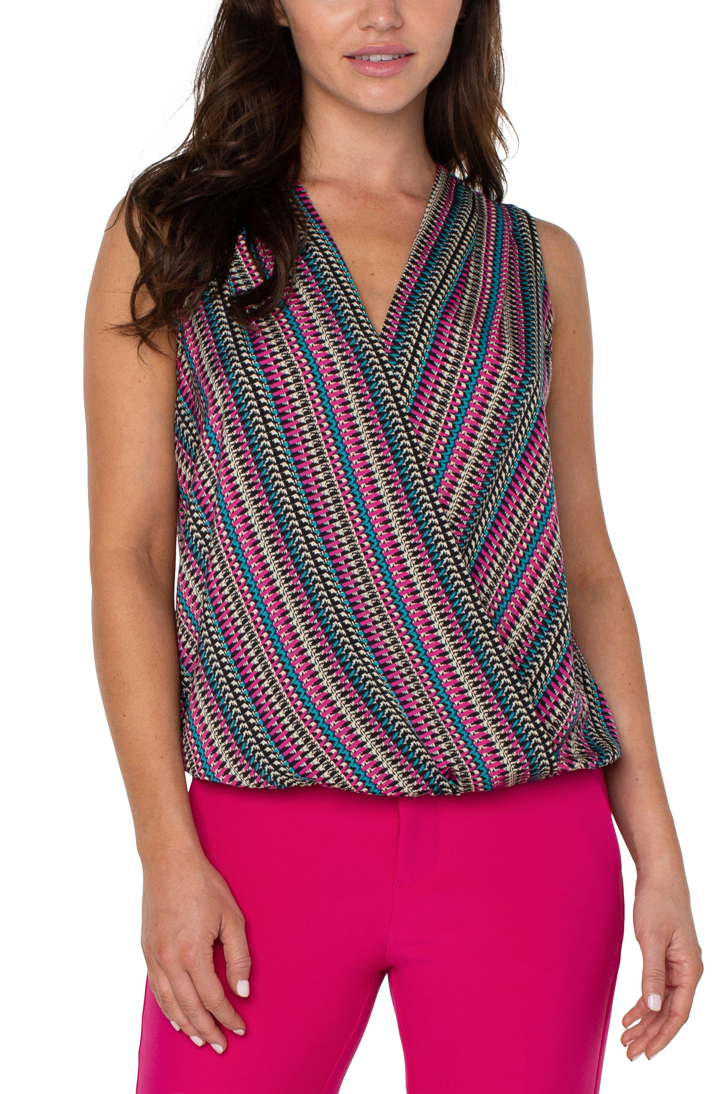 SLEEVELESS V-NECK DRAPE FRONT WOVEN TOP sold by Liverpool Jeans Company