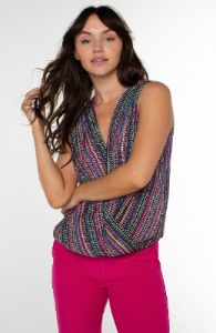 SLEEVELESS V-NECK DRAPE FRONT WOVEN TOP sold by Liverpool Jeans Company