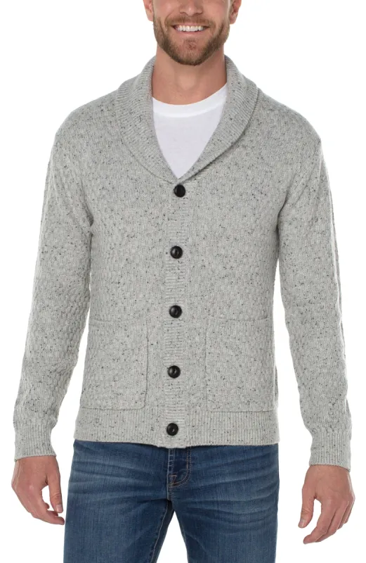 BIRDSEYE STITCH SHAWL COLLAR CARDIGAN sold by Liverpool Jeans Company