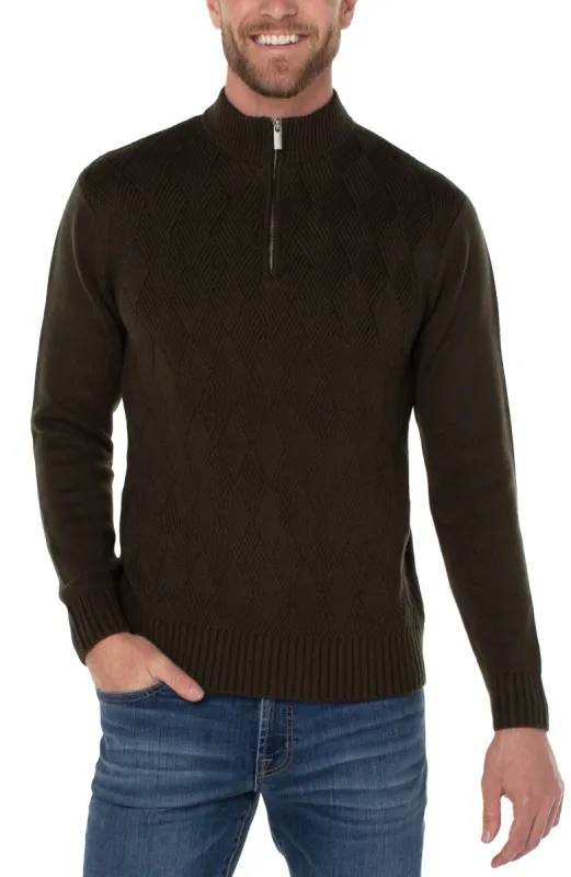 DIAMOND PATTERN QUARTER ZIP PULLOVER made by Liverpool Jeans Company