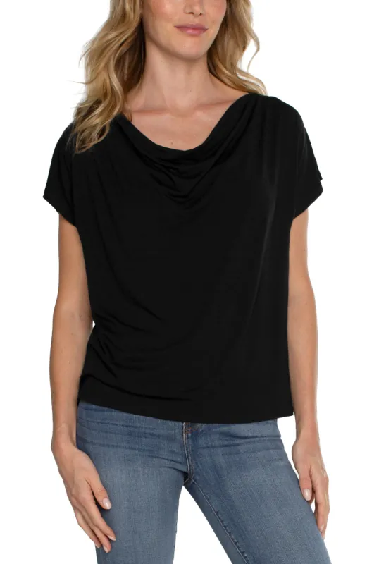SHORT SLEEVE KNIT TOP WITH DRAPED COWL NECK sold by Liverpool Jeans Company