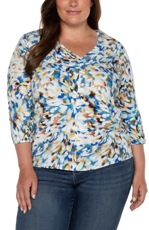 3/4 SLEEVE DOUBLE V-NECK WOVEN TOP sold by Liverpool Jeans Company