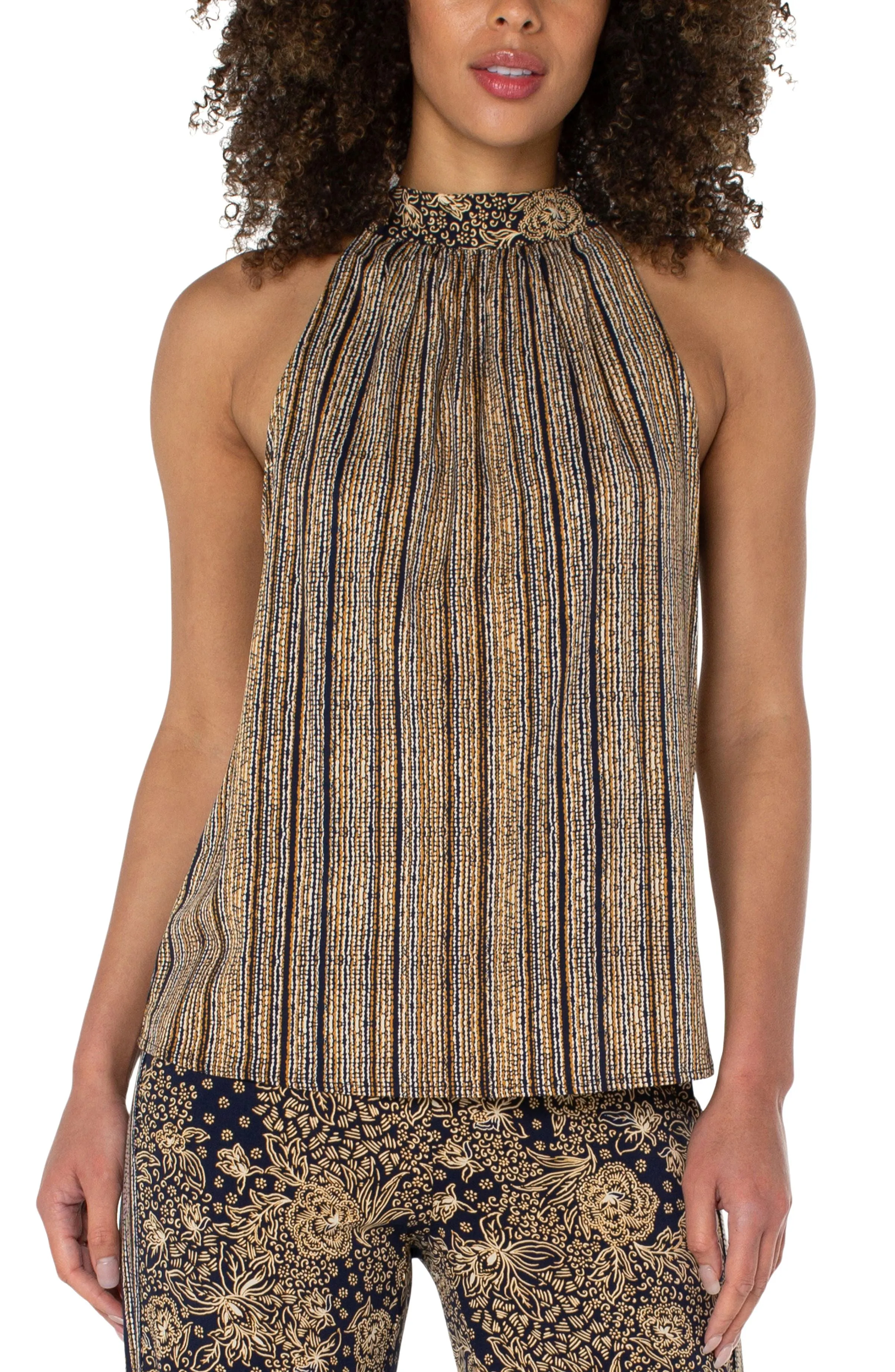 SLEEVELESS MOCK NECK TANK WITH NECK TIES sold by Liverpool Jeans Company