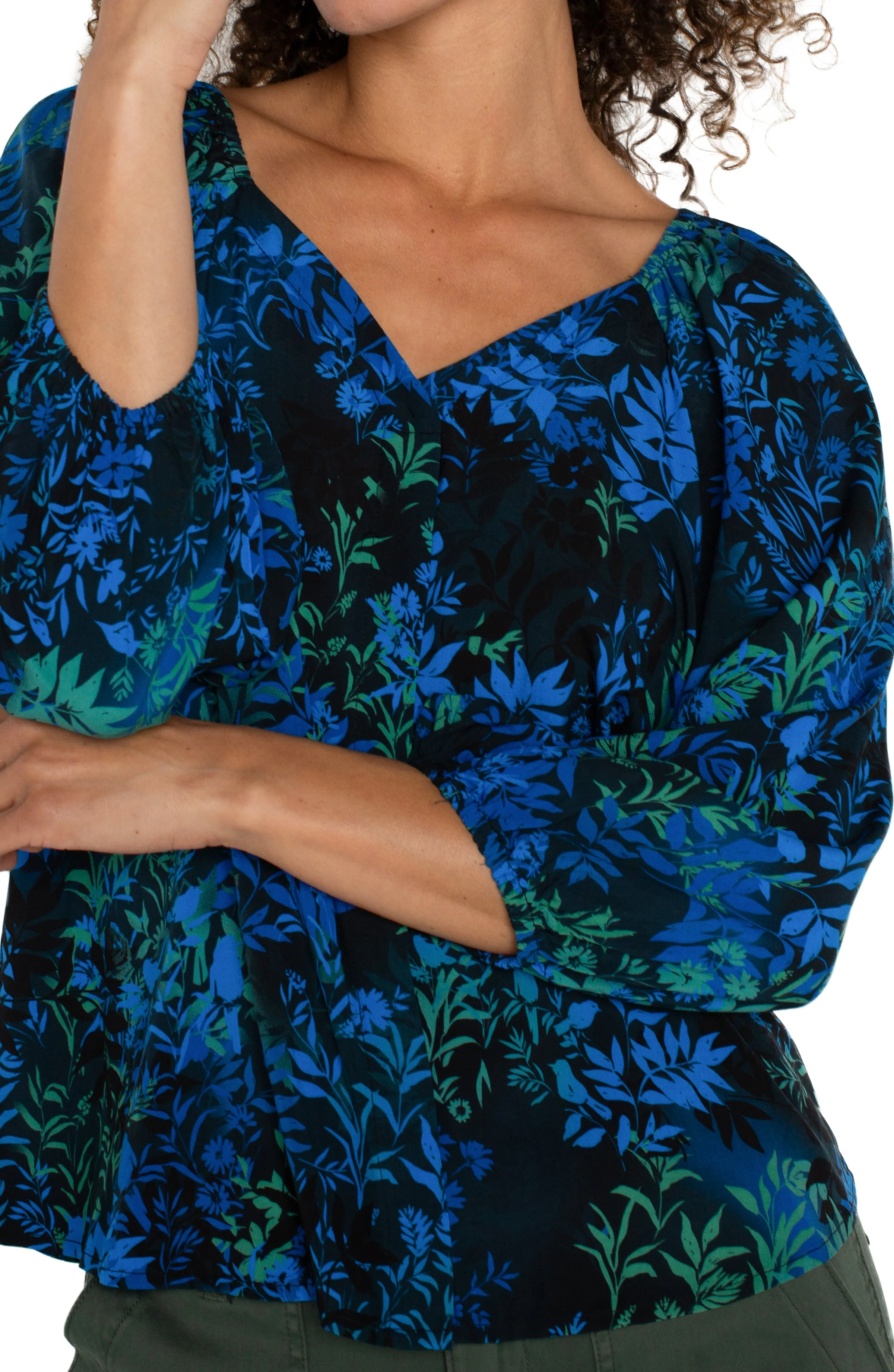 PETITE 3/4 SLEEVE SWEETHEART NECK WOVEN BLOUSE sold by Liverpool Jeans Company product image thumbnail 3