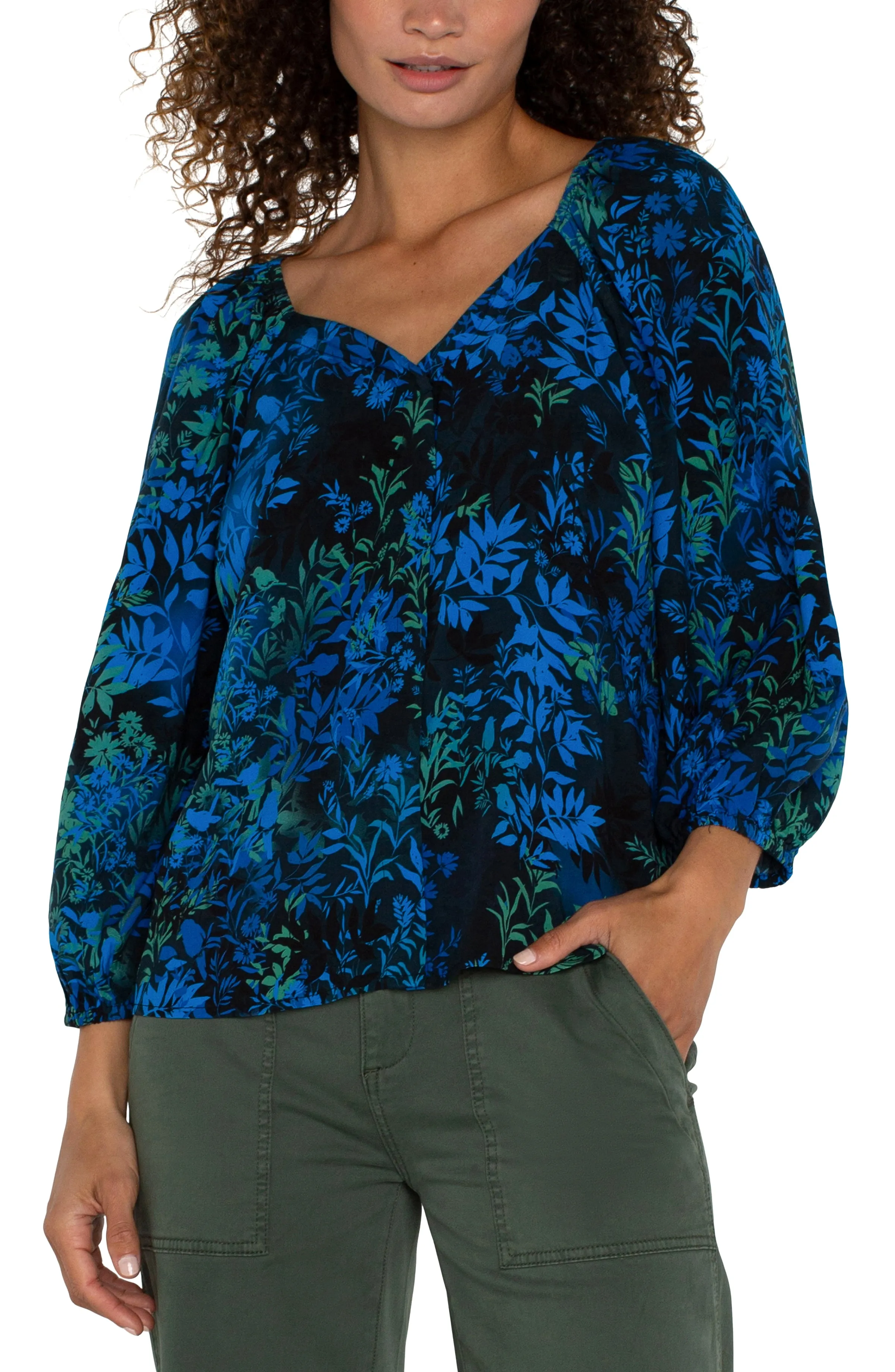 PETITE 3/4 SLEEVE SWEETHEART NECK WOVEN BLOUSE sold by Liverpool Jeans Company product image thumbnail 4