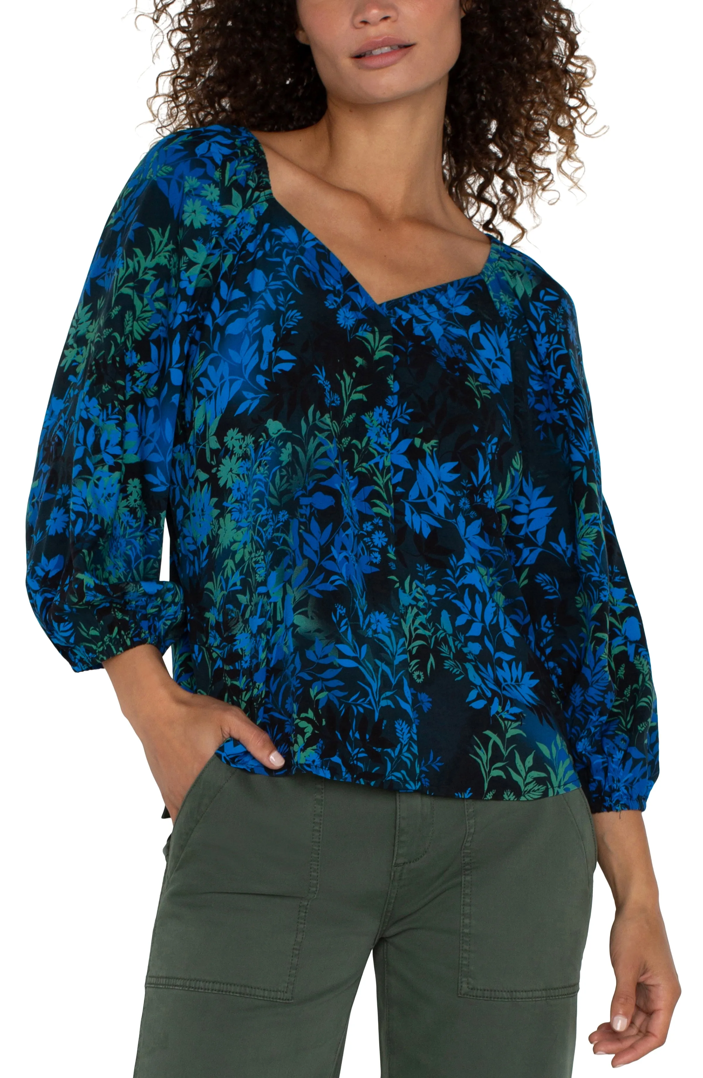 PETITE 3/4 SLEEVE SWEETHEART NECK WOVEN BLOUSE sold by Liverpool Jeans Company