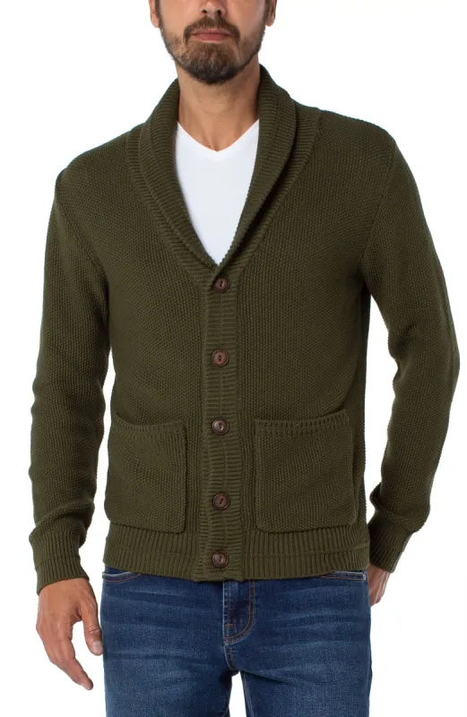 BIRDSEYE STITCH SHAWL COLLAR CARDIGAN sold by Liverpool Jeans Company