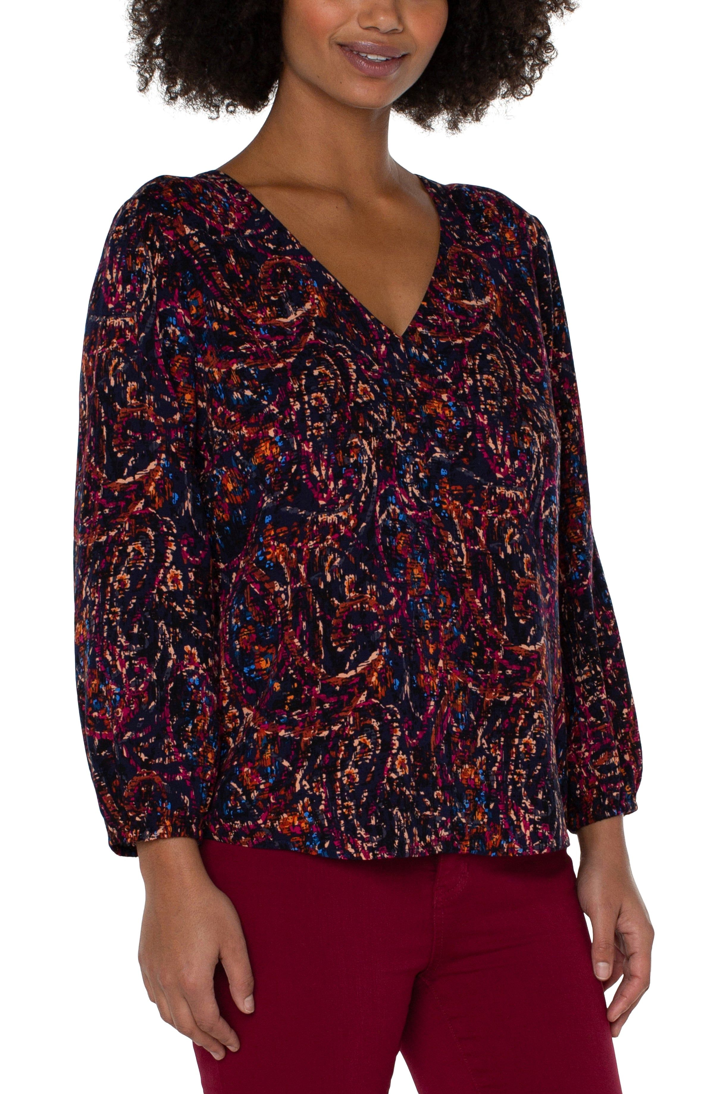 3/4 SLEEVE DOUBLE V-NECK WOVEN TOP sold by Liverpool Jeans Company product image thumbnail 2