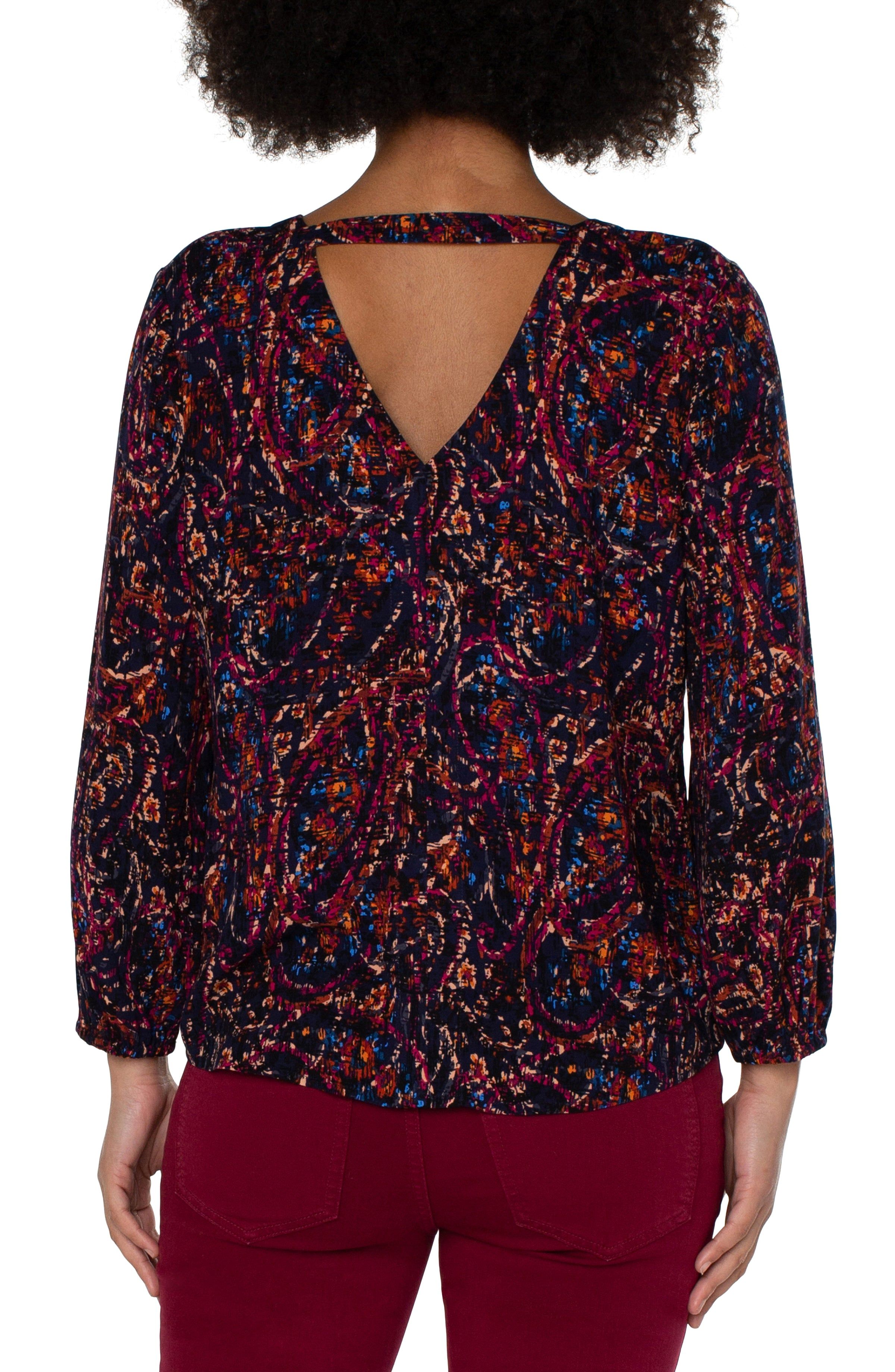 3/4 SLEEVE DOUBLE V-NECK WOVEN TOP sold by Liverpool Jeans Company product image thumbnail 3