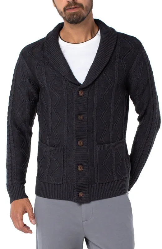 FISHERMAN CABLE SHAWL COLLAR CARDIGAN sold by Liverpool Jeans Company