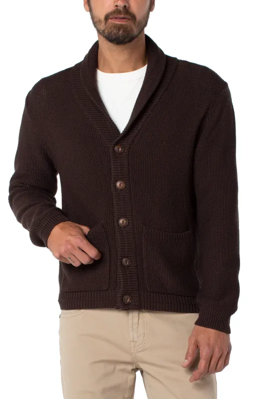 BIRDSEYE STITCH SHAWL COLLAR CARDIGAN sold by Liverpool Jeans Company