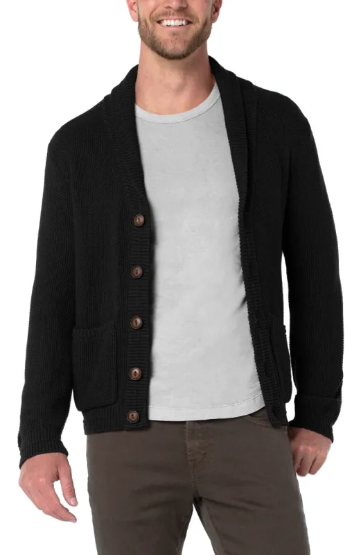 BIRDSEYE STITCH SHAWL COLLAR CARDIGAN sold by Liverpool Jeans Company