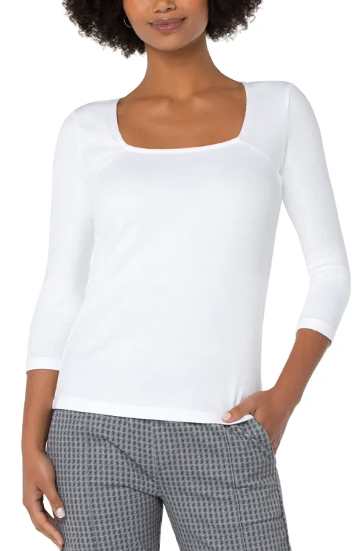 SQUARE NECK 3/4 SLEEVE RIB KNIT TOP sold by Liverpool Jeans Company