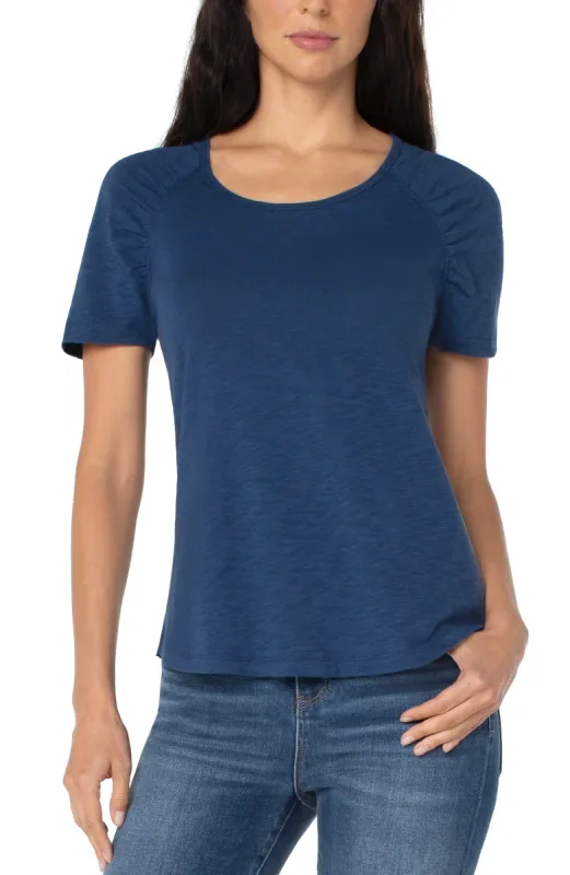 SHIRRED SHORT SLEEVE SLUB KNIT TEE sold by Liverpool Jeans Company