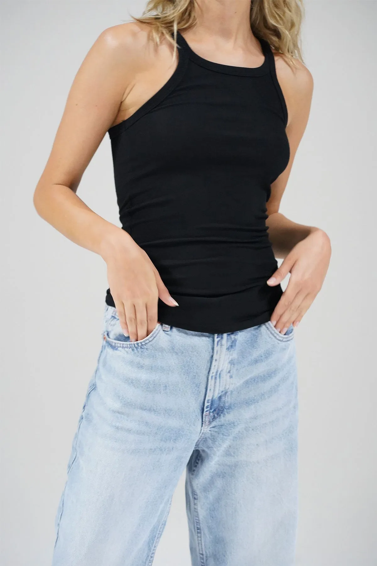 Skinny Racer Ribbed Tank - Black sold by LNA product image thumbnail 4