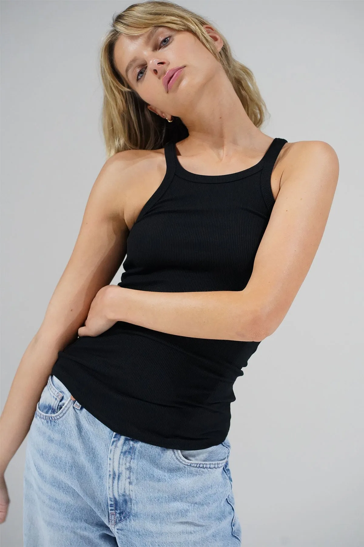 Skinny Racer Ribbed Tank - Black sold by LNA product image thumbnail 3