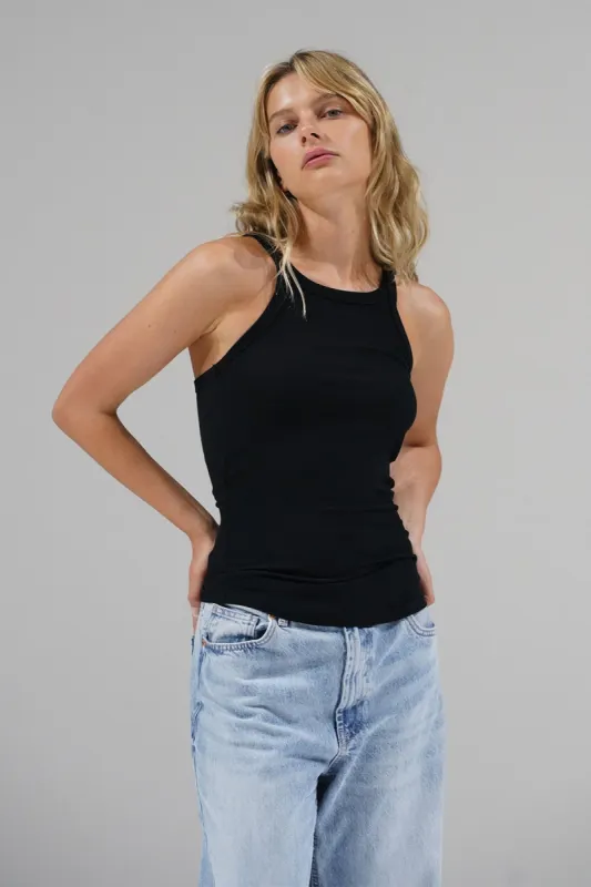 Skinny Racer Ribbed Tank - Black sold by LNA