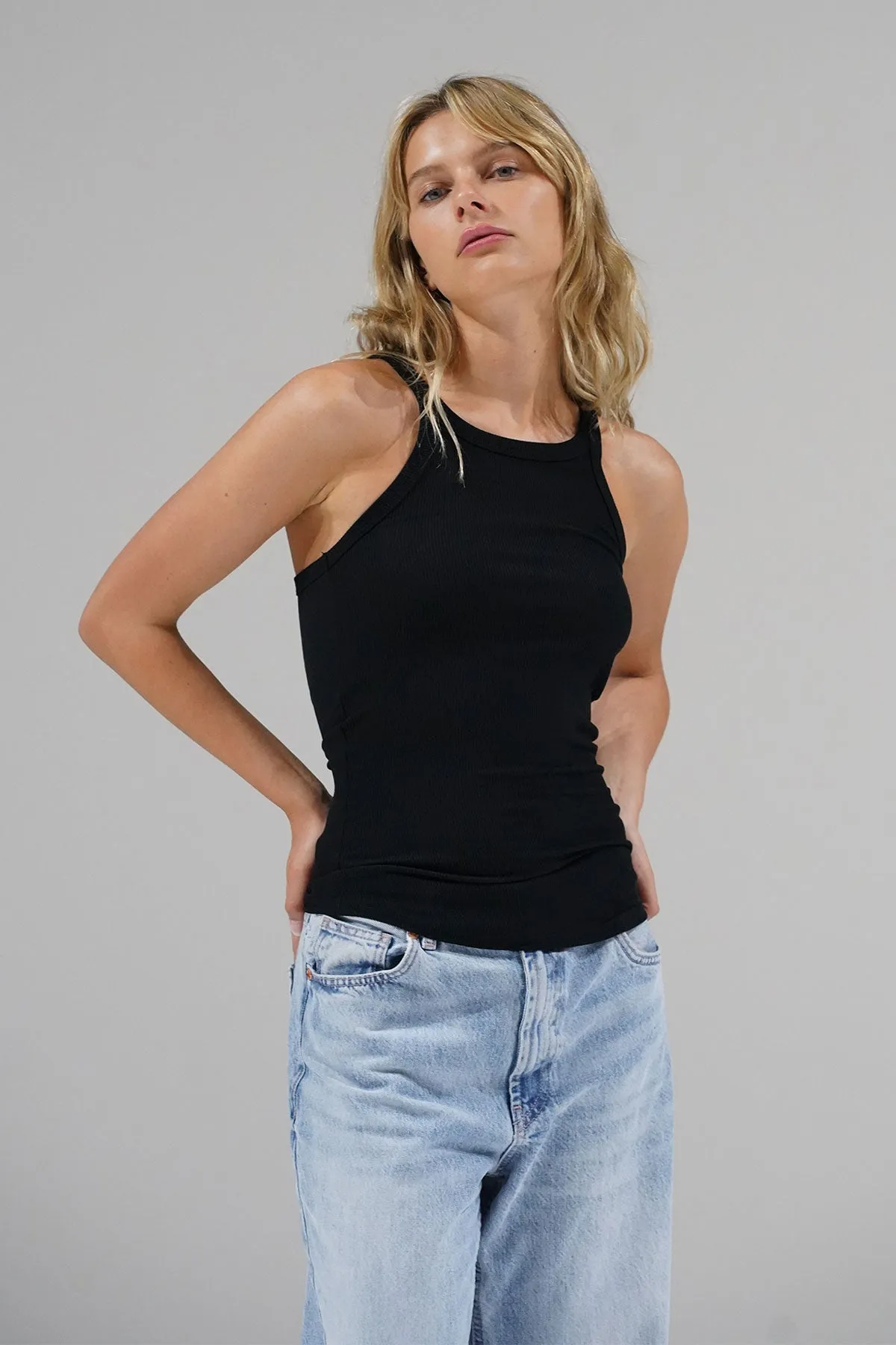 Skinny Racer Ribbed Tank - Black sold by LNA