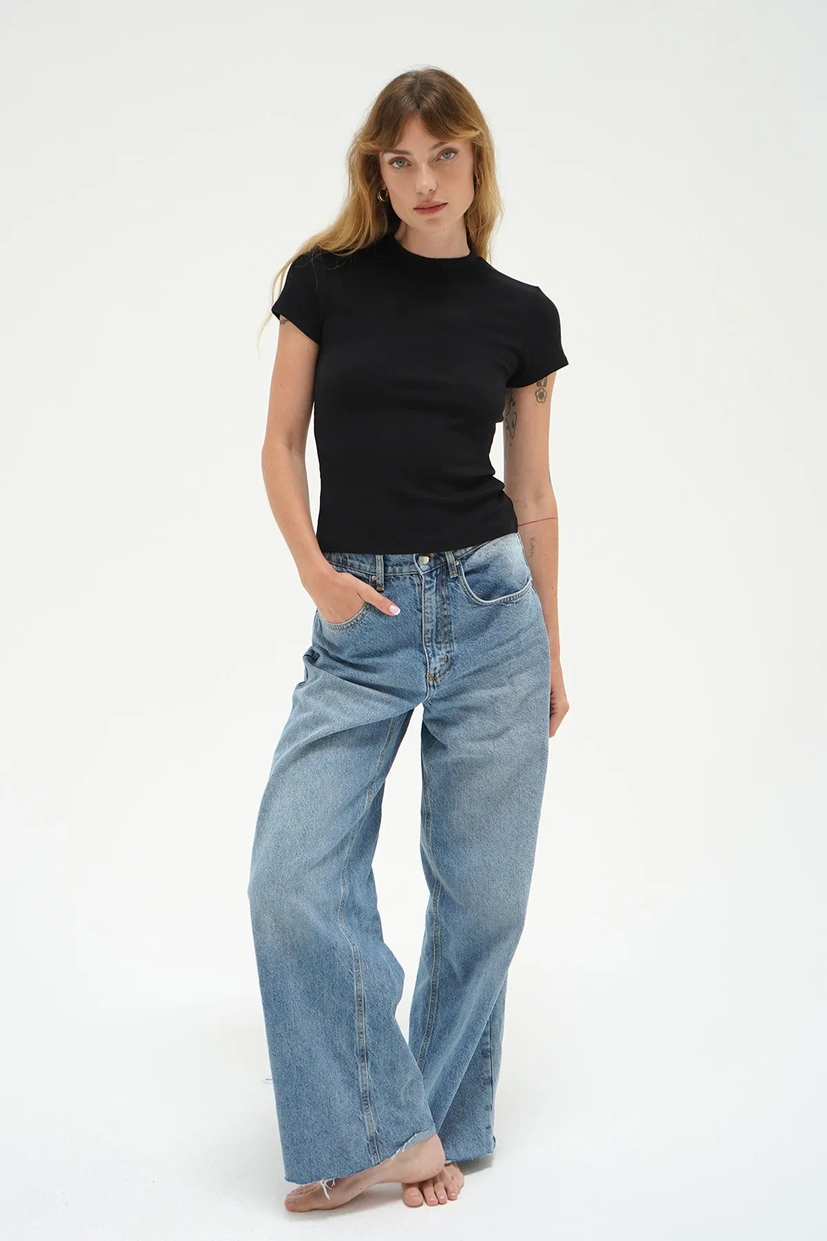 Fitted Ribbed Crew Tee - Black sold by LNA product image thumbnail 3