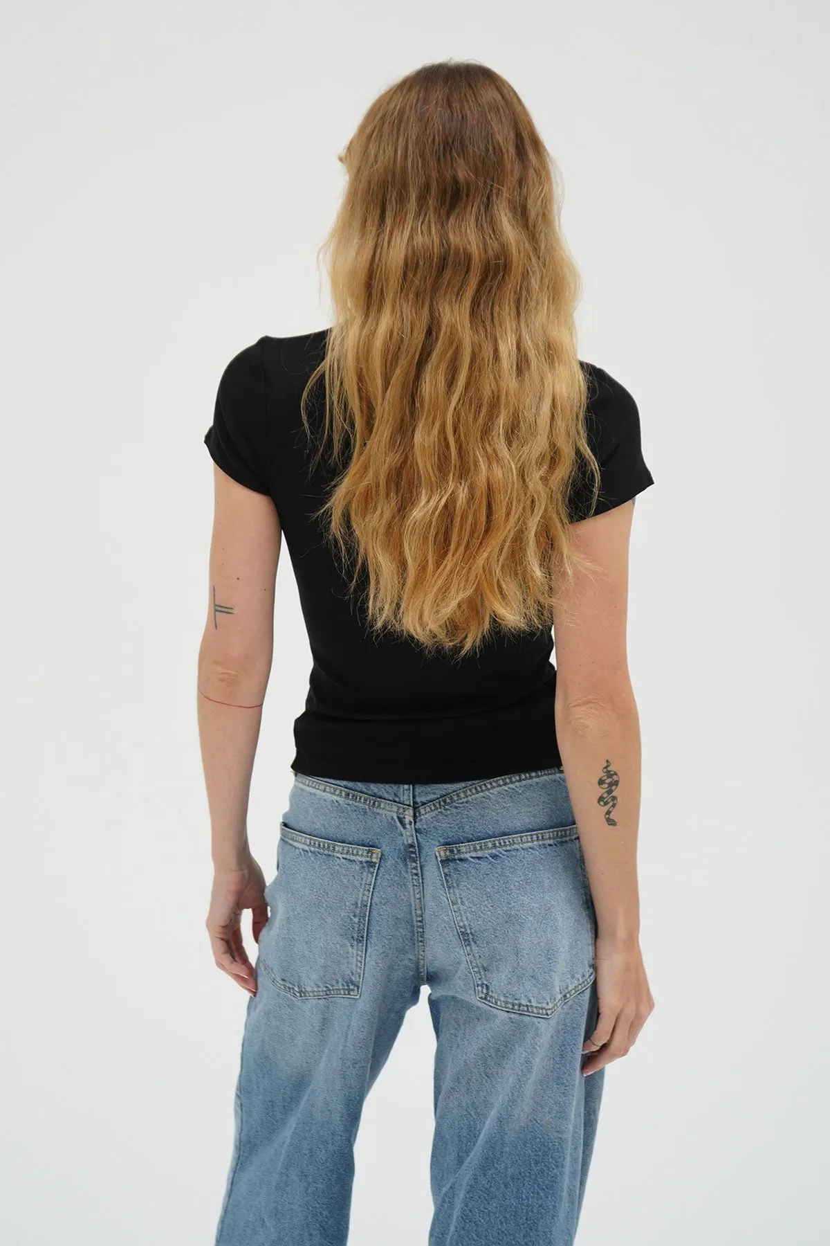 Fitted Ribbed Crew Tee - Black sold by LNA product image thumbnail 5