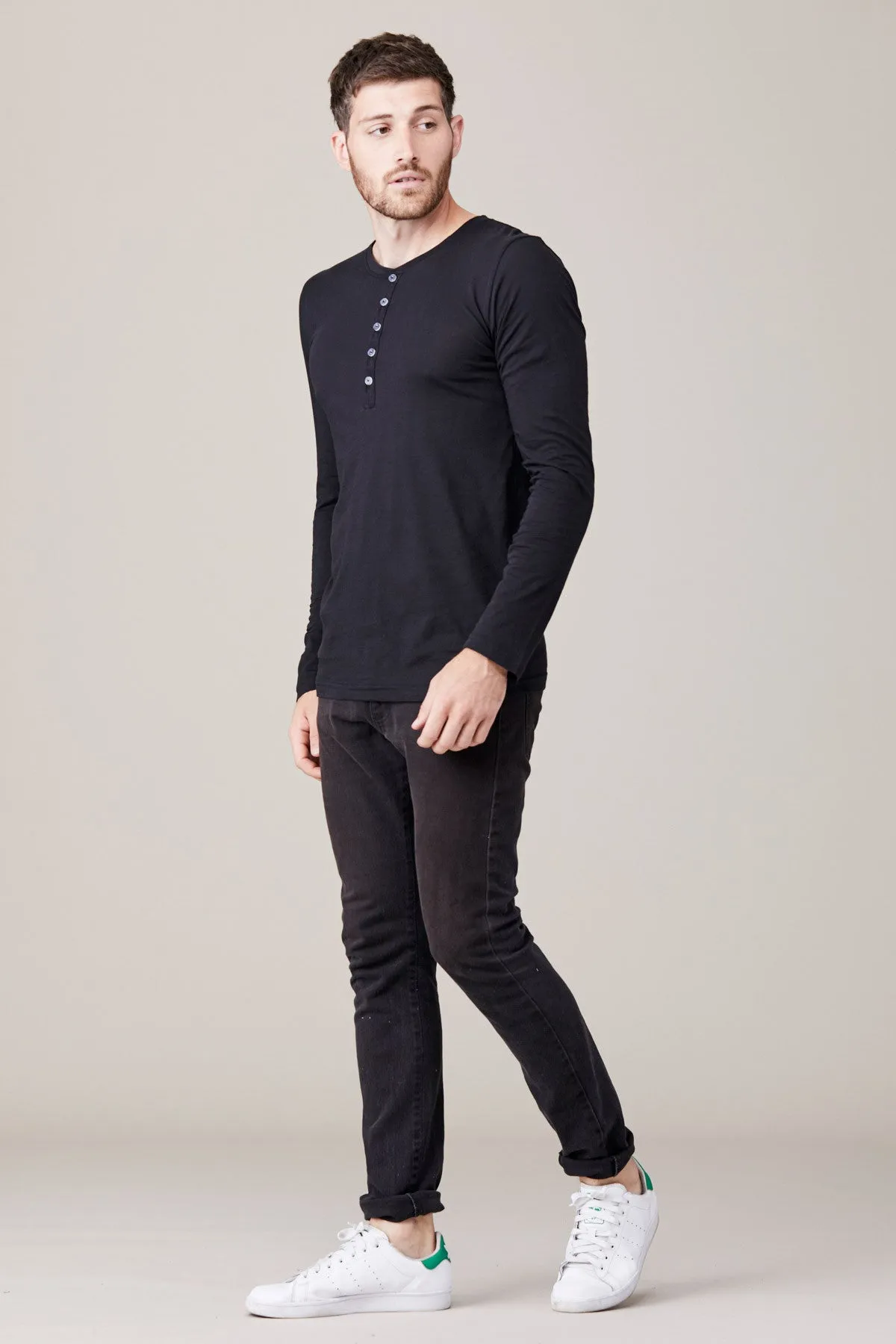 Men's Long Sleeve Button Henley - Black sold by LNA product image thumbnail 2