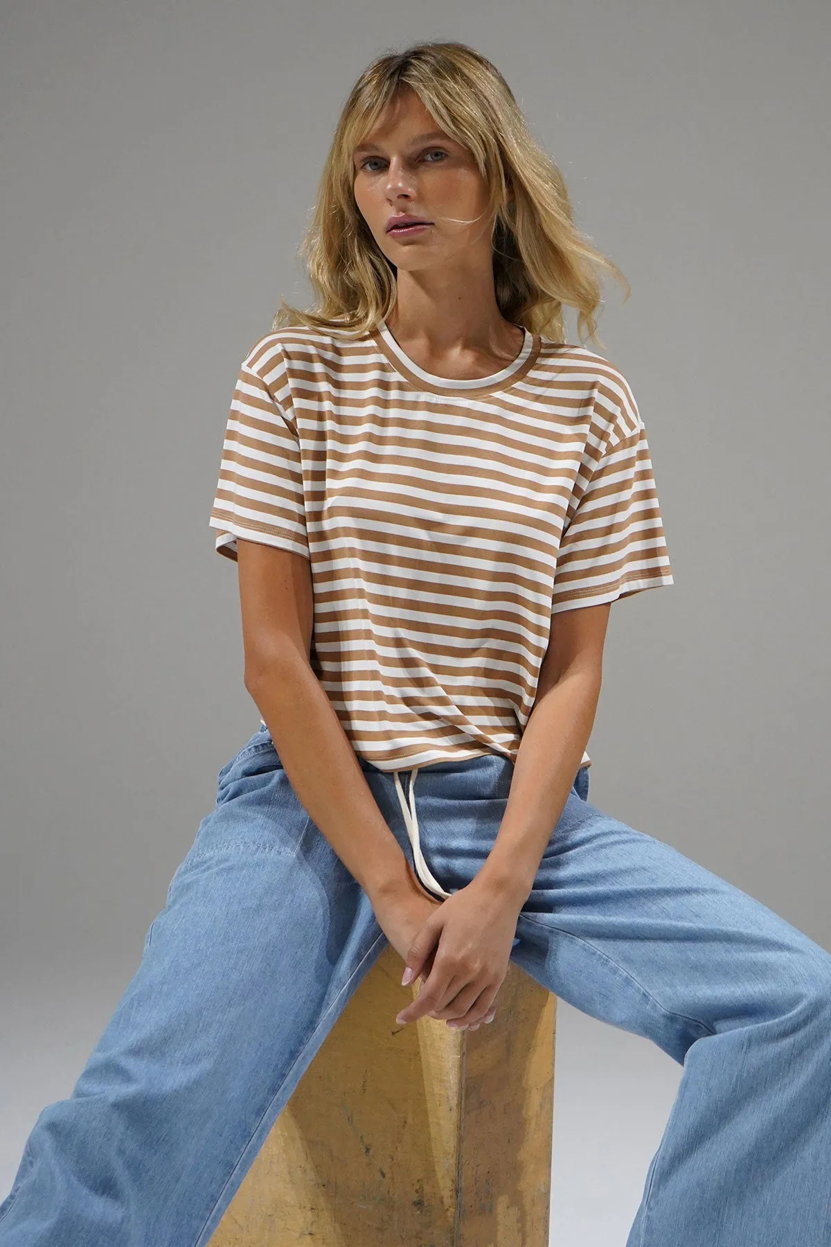 Ava Striped Tee - Camel Stripe sold by LNA