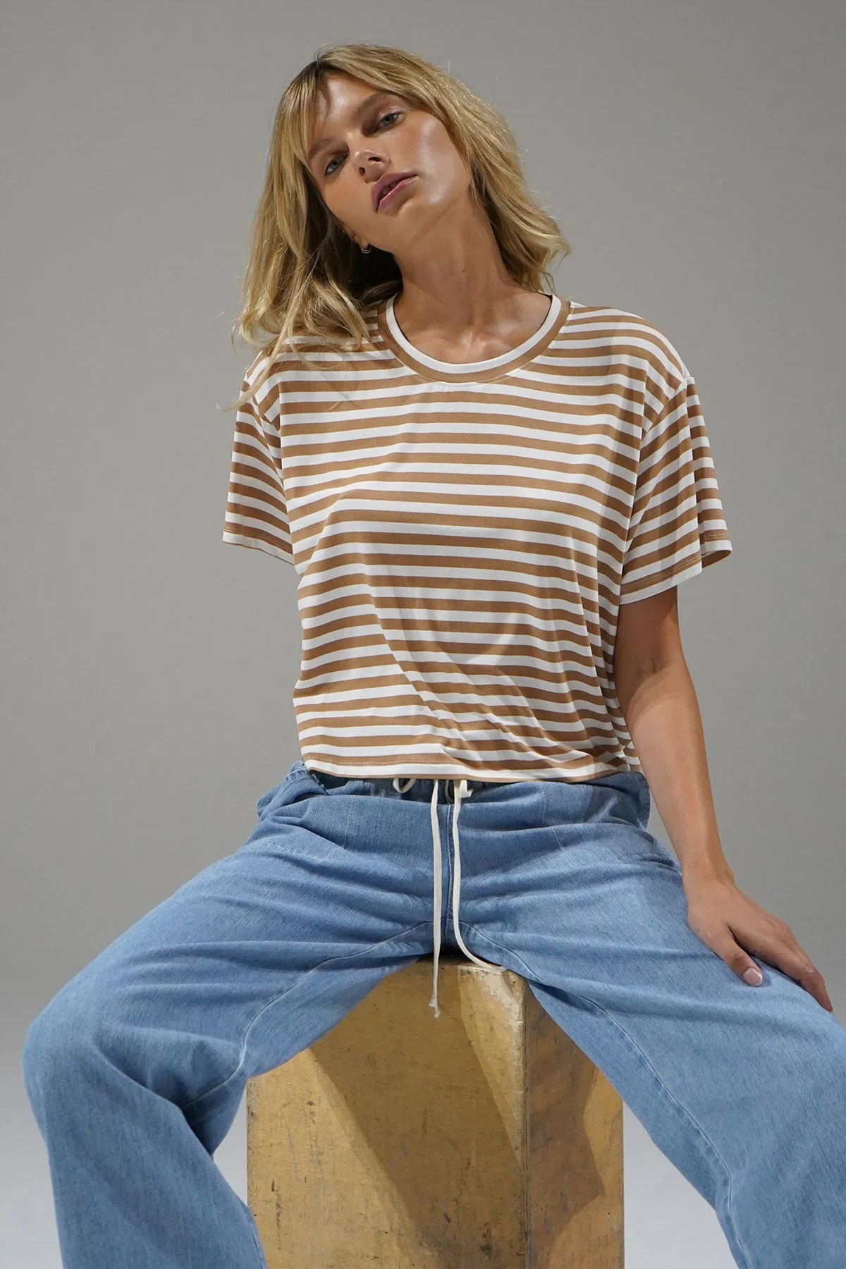 Ava Striped Tee - Camel Stripe sold by LNA product image thumbnail 2