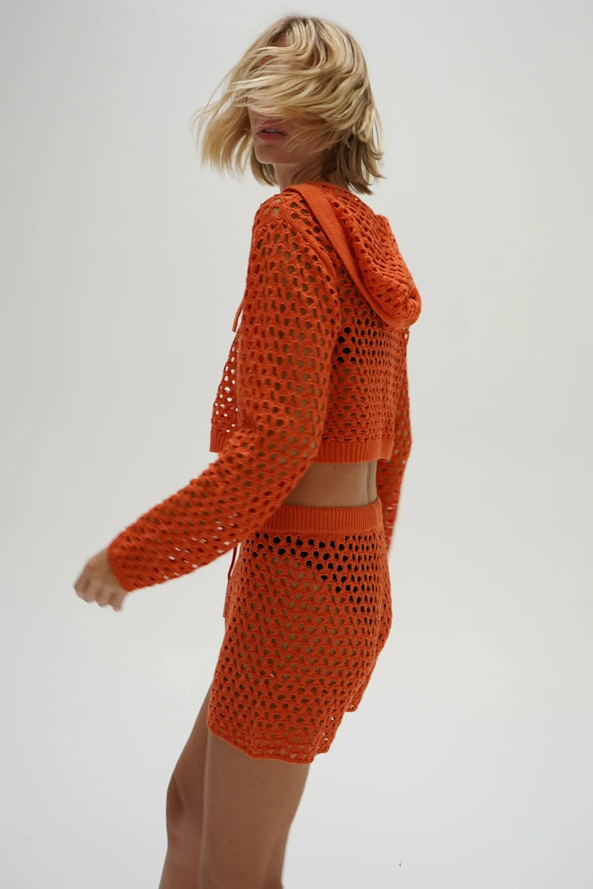 Cari Open Knit Hoodie - Summer Coral sold by LNA product image thumbnail 4