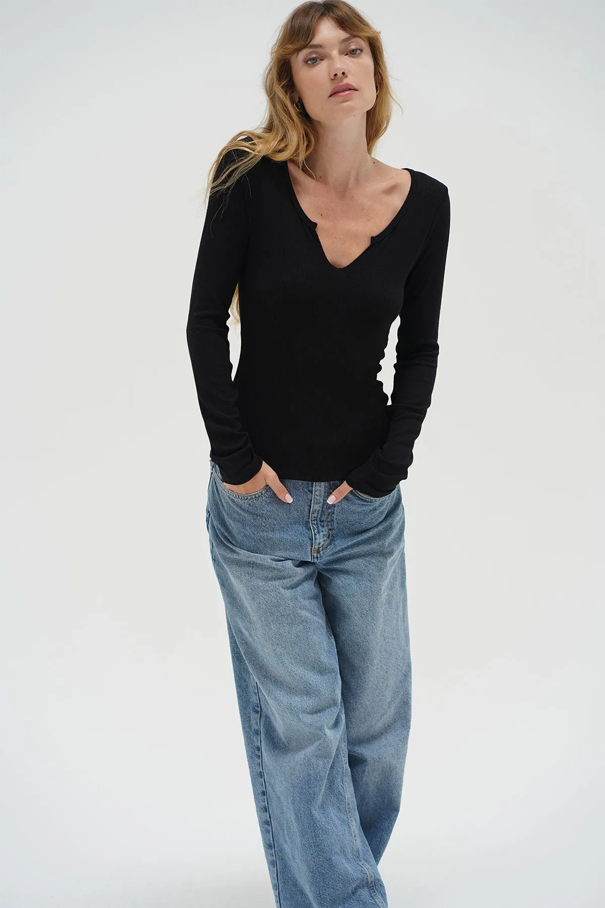 Emory Notch Long Sleeve - Black sold by LNA