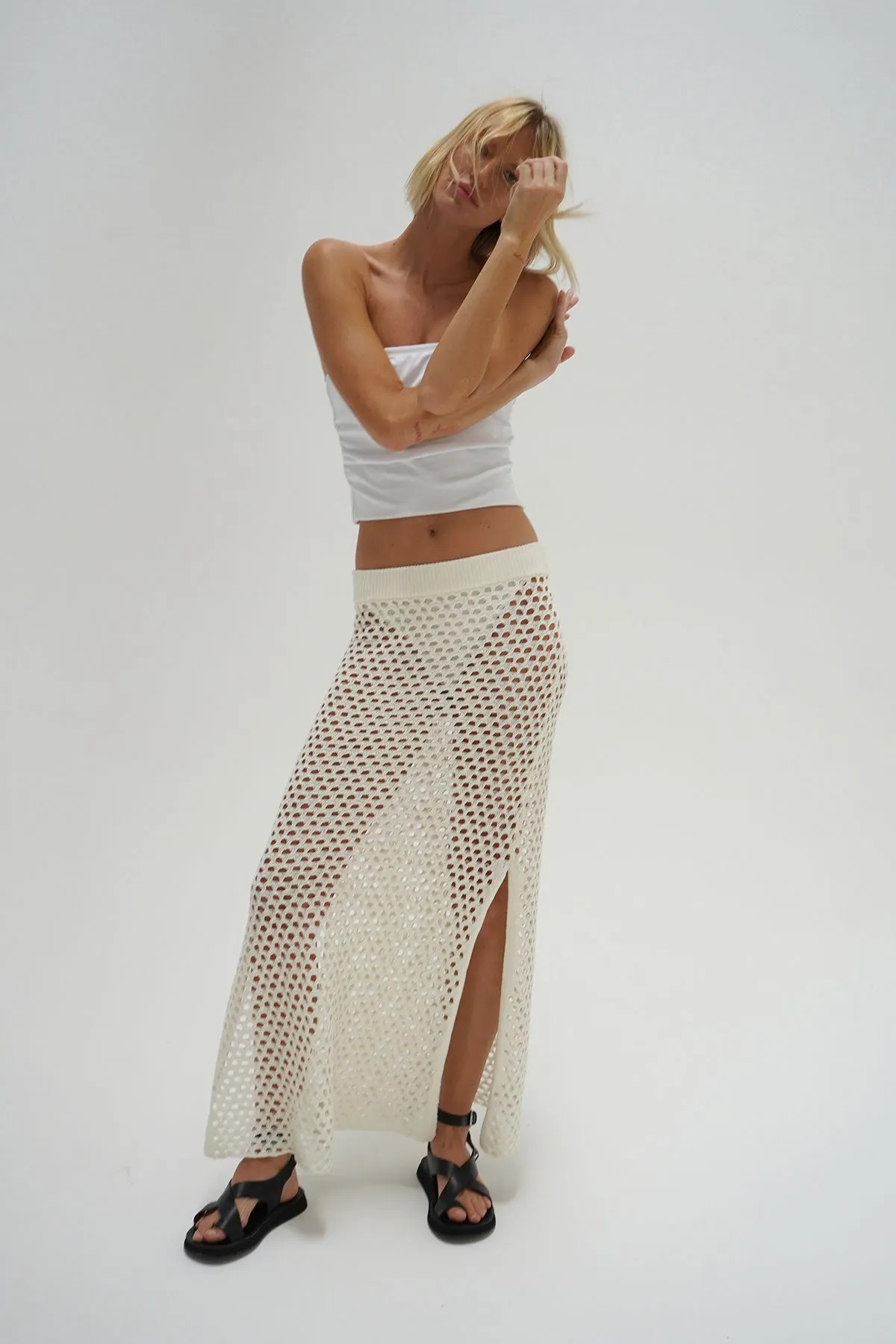 Kylie Open Knit Skirt - Ivory sold by LNA product image thumbnail 4