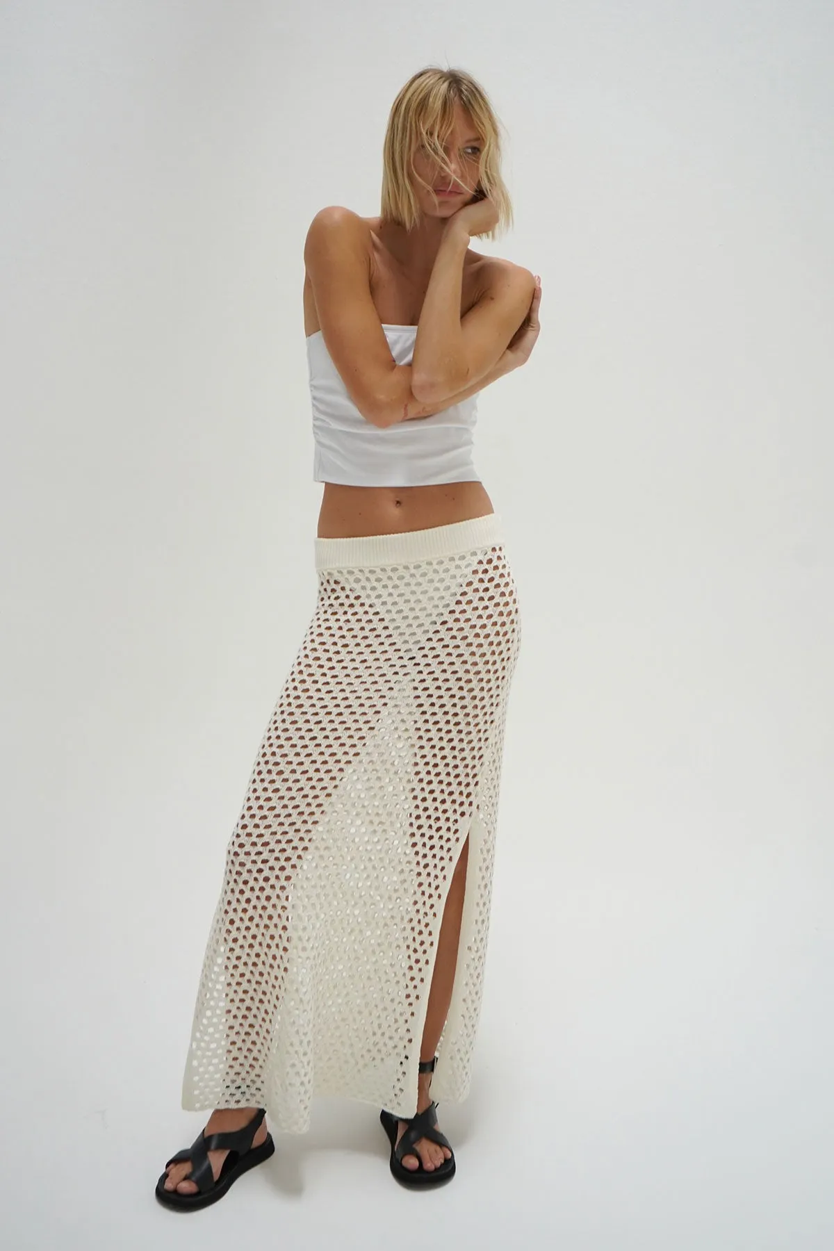 Kylie Open Knit Skirt - Ivory sold by LNA