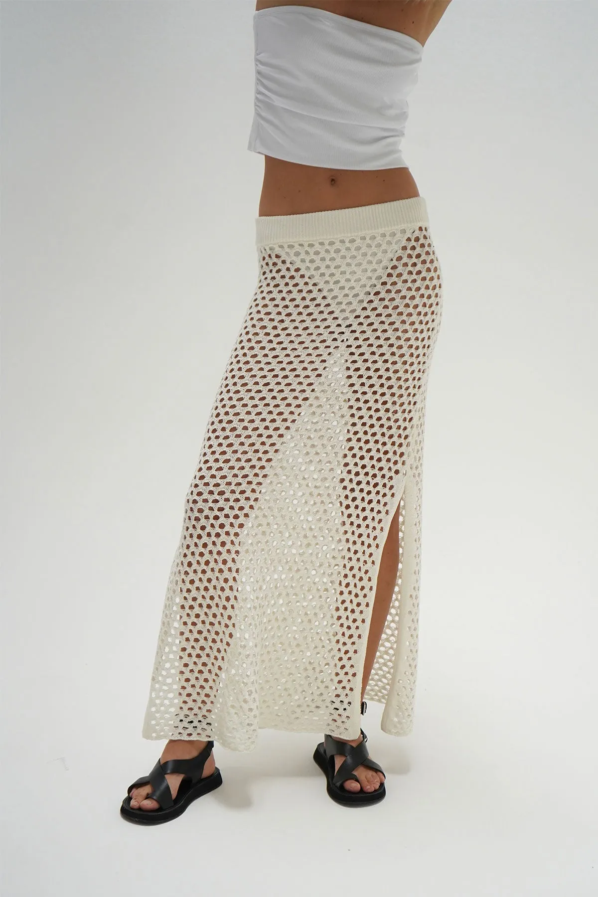 Kylie Open Knit Skirt - Ivory sold by LNA product image thumbnail 3