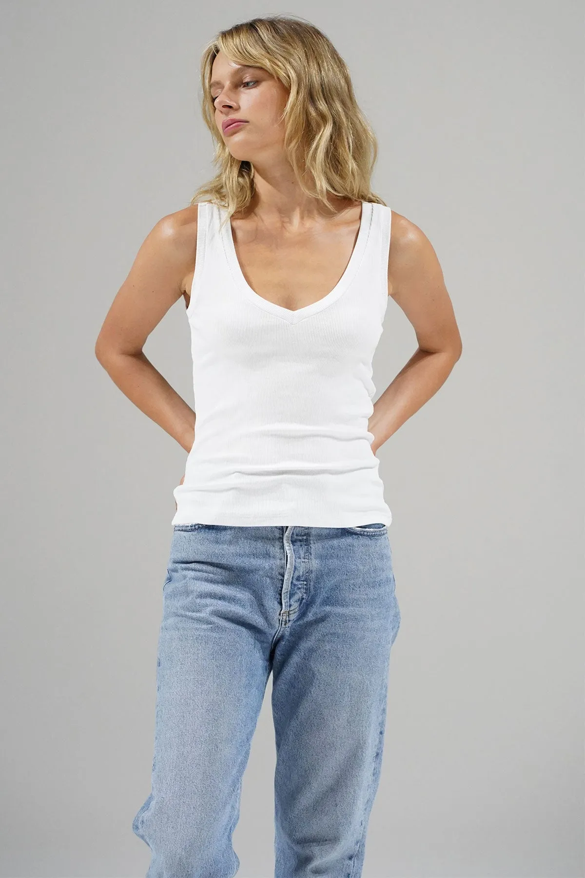 Ribbed V Slim Tank - White sold by LNA product image thumbnail 2