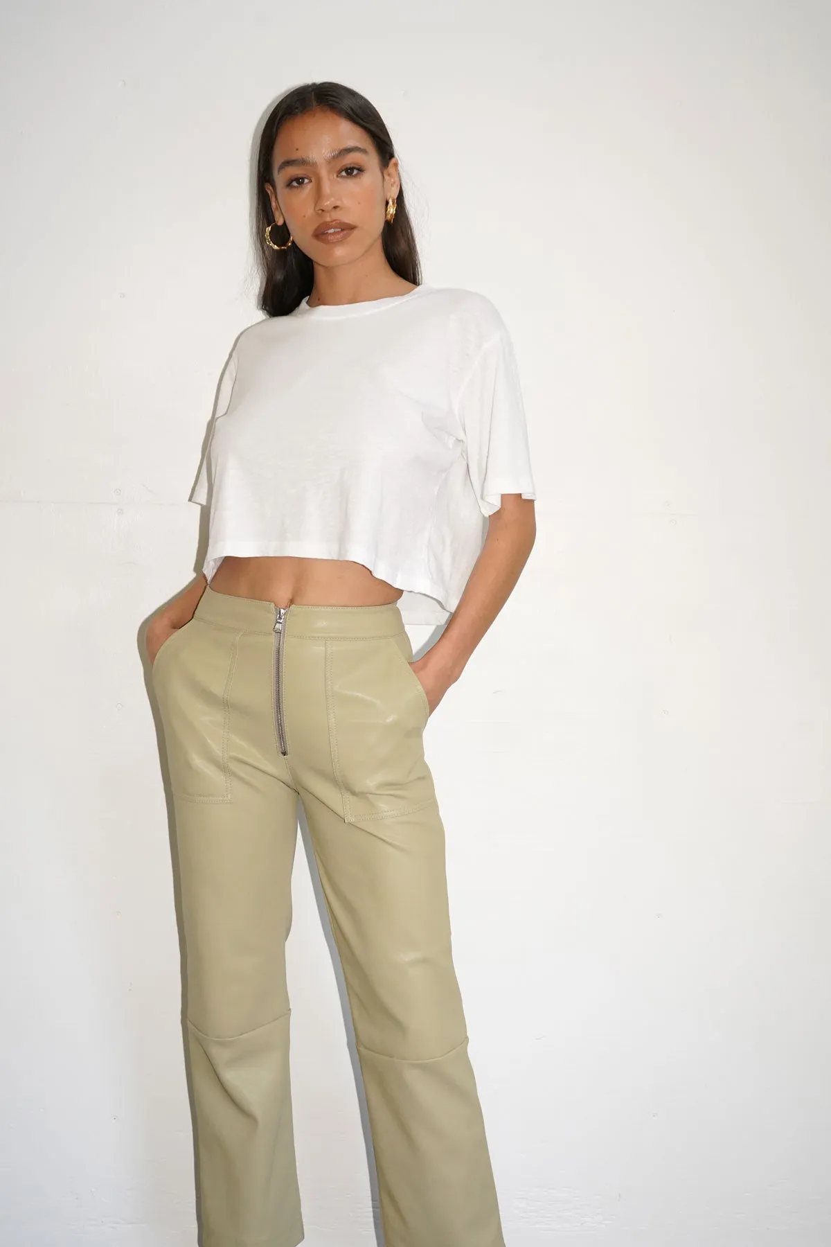 Vegan Leather Exposed Zip Pant - Olive sold by LNA product image thumbnail 5