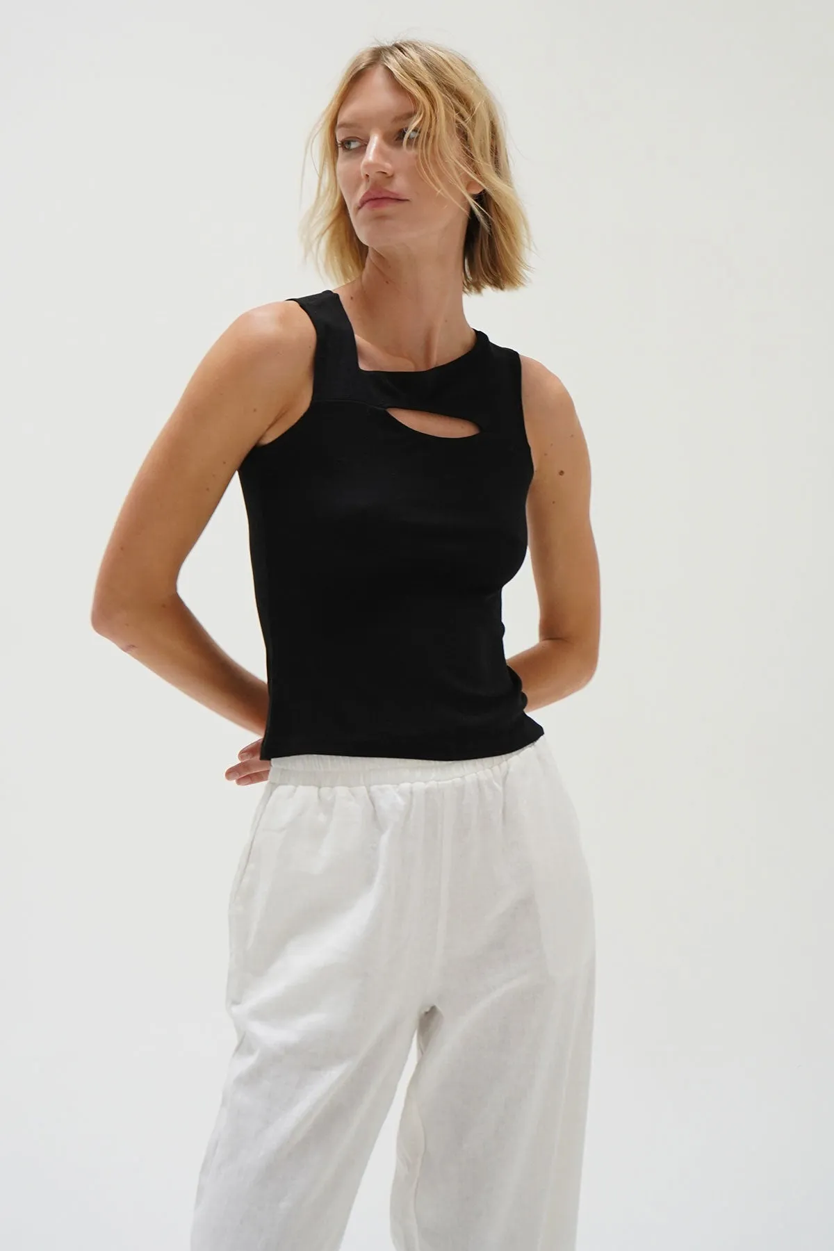 Erin Cut Out Ribbed Tank - Black sold by LNA